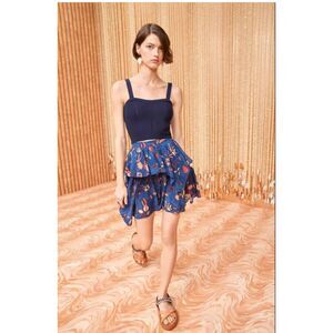 NWOT Ulla Johnson Keira Flared Silk Mini Skirt in Blue Dahlia